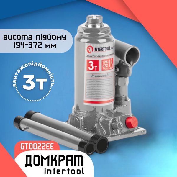 Hydraulic jack INTERTOOL GT0022 3t car jack single rod bottle mechanical hydraulic jack for cars DMK-IT-GT-0022 photo