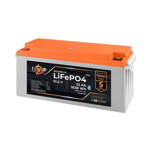 Аккумулятор LP LiFePO4 51,2V - 32 Ah (1638Wh) (BMS 64A/32А) пластик Smart BT lp_30103 фото