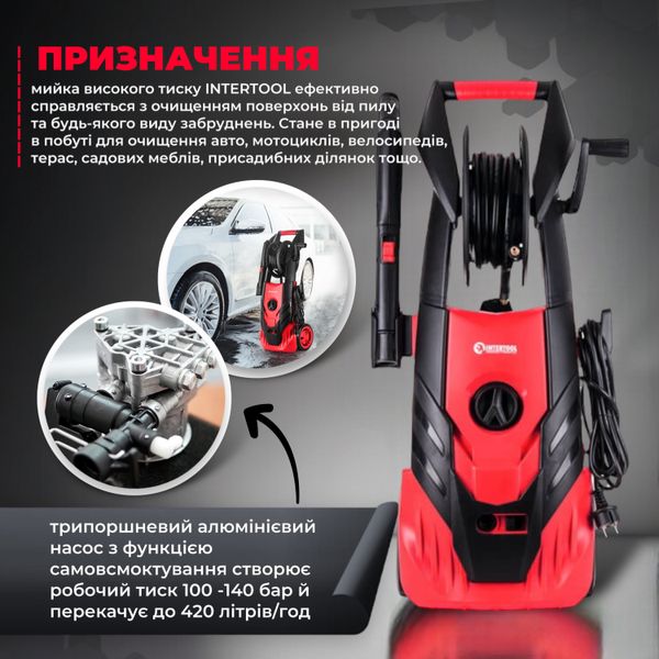 Мийка високого тиску INTERTOOL DT-1504 1800 Вт портативна професйна ручна мінімийка для авто автомийка із забором води з ємності UW-INRT-DTS-1504E фото