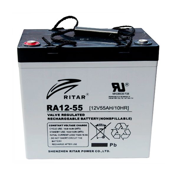 Accumulator RITAR RA12-55 12V 55 ampere AGM battery for home uninterruptible power supply of inverters lead-acid for uninterrupted power supply to an electric scooter RA12-55 photo