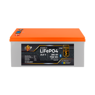 Акумулятор LP LiFePO4 25,6V - 280 Ah (7168Wh) (BMS 200A/200А) пластик Smart BT lp_37398 фото
