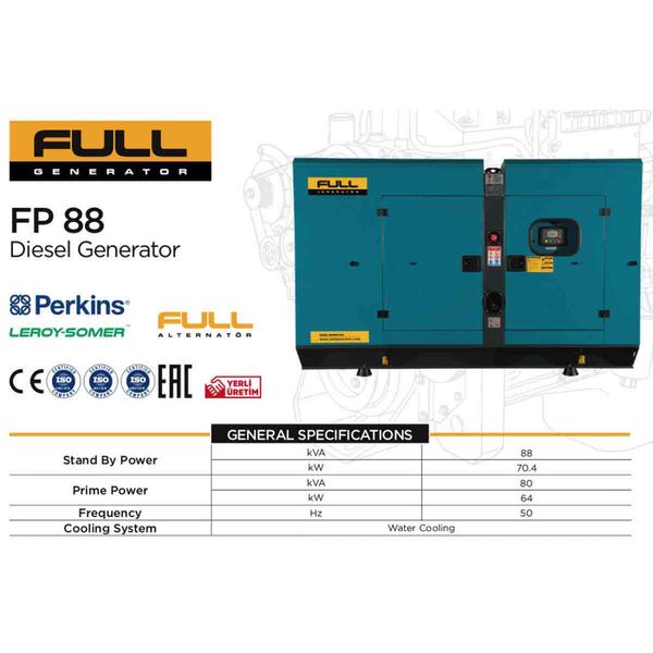 Генератор дизельний Full FP 88 (ном 64 кВт, макс 8,8 кВА) DG-FLP-FP88-AVR фото