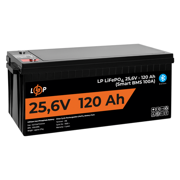 Акумулятор LP LiFePO4 25,6V - 120 Ah (3072Wh) (Smart BMS 100А) з BT пластик для ДБЖ lp_22424 фото