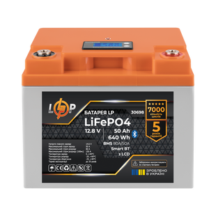 Аккумулятор LP LiFePO4 12,8V - 50 Ah (640Wh) (BMS 80А/50A) пластик LCD Smart BT lp_30698 фото