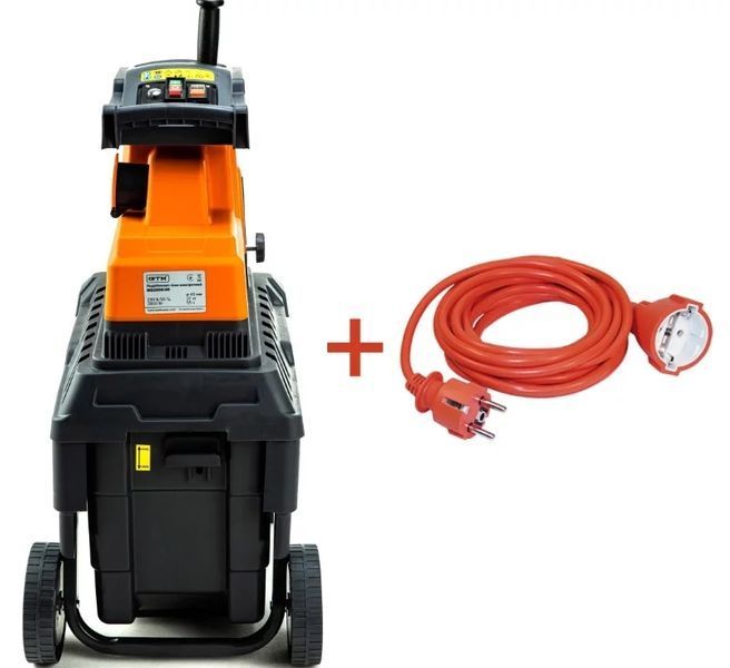 Садовый измельчитель веток GTM MS2800/45 KIT, ветки до 45мм, фреза, контейнер 55л + удлинитель 10м 3*1,5 83872 фото