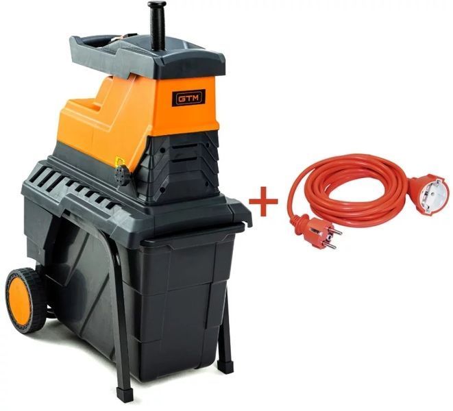 Садовый измельчитель веток GTM MS2800/45 KIT, ветки до 45мм, фреза, контейнер 55л + удлинитель 10м 3*1,5 83872 фото