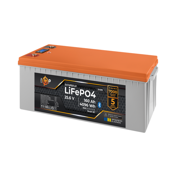 Акумулятор LP LiFePO4 25,6V - 160 Ah (4096Wh) (BMS 200A/100А) пластик LCD Smart BT lp_24409 фото