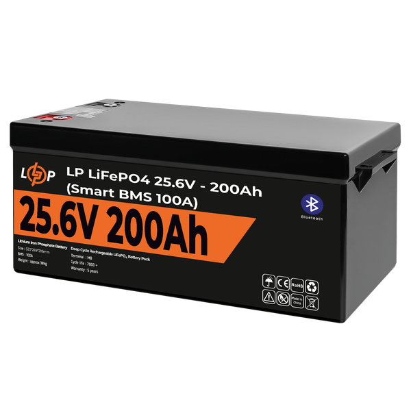Акумулятор LP LiFePO4 24V (25,6V) - 200 Ah (5120Wh) (Smart BMS 100А) з BT пластик lp_20201 фото