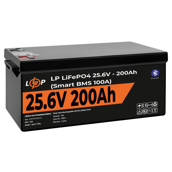 Акумулятор LP LiFePO4 24V (25,6V) - 200 Ah (5120Wh) (Smart BMS 100А) з BT пластик lp_20201 фото