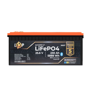 Аккумулятор LP LiFePO4 25,6V - 230 Ah (5888Wh) (BMS 200A/100А) пластик Smart BT lp_38057 фото