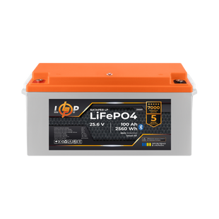 Аккумулятор LP LiFePO4 25,6V - 100 Ah (2560Wh) (BMS 100A/50А) пластик Smart BT lp_29501 фото