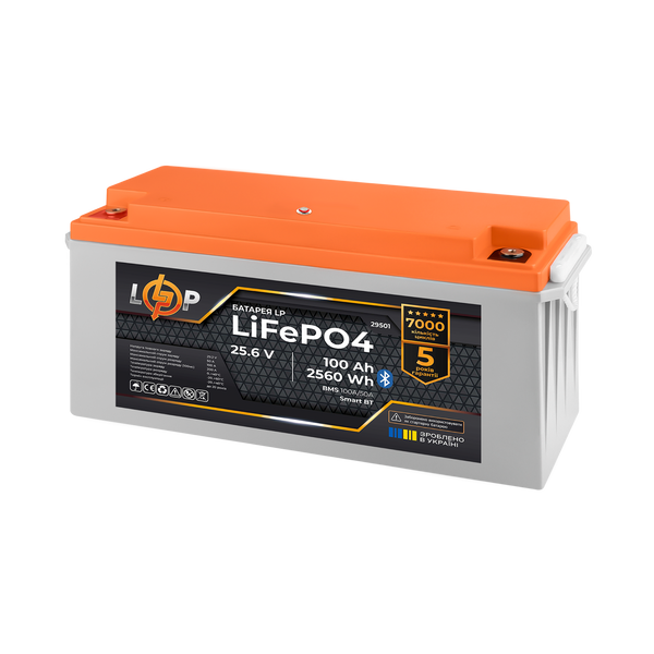 Аккумулятор LP LiFePO4 25,6V - 100 Ah (2560Wh) (BMS 100A/50А) пластик Smart BT lp_29501 фото