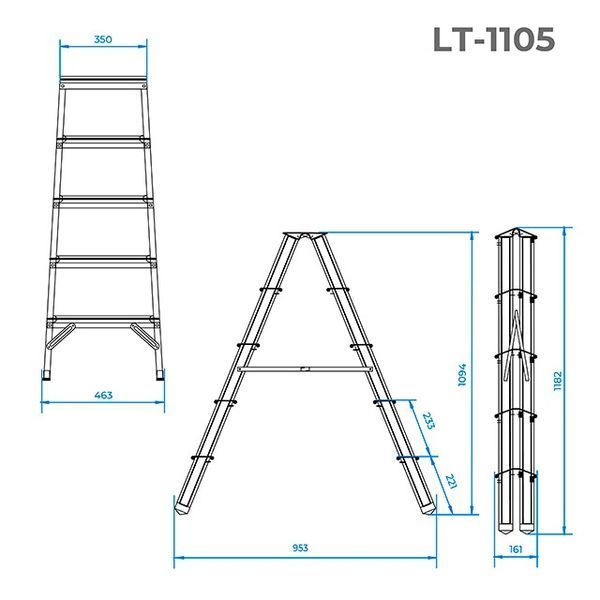 Стремянка алюминиевая двусторонняя 5 ступ., высота 1,09 м INTERTOOL LT-1105 LT-1105 фото