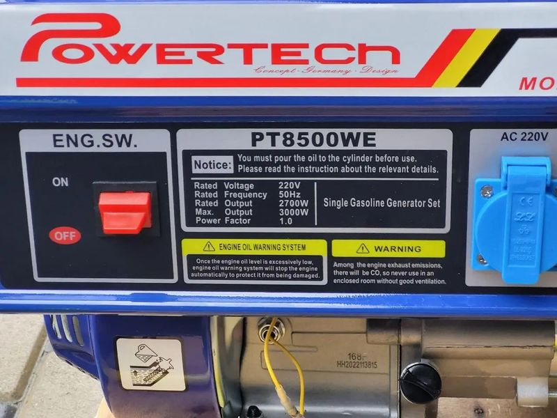 Генератор бензиновий Powertech однофазний PT8500WE (2,5Kw) GB-PT-PT-8500 фото