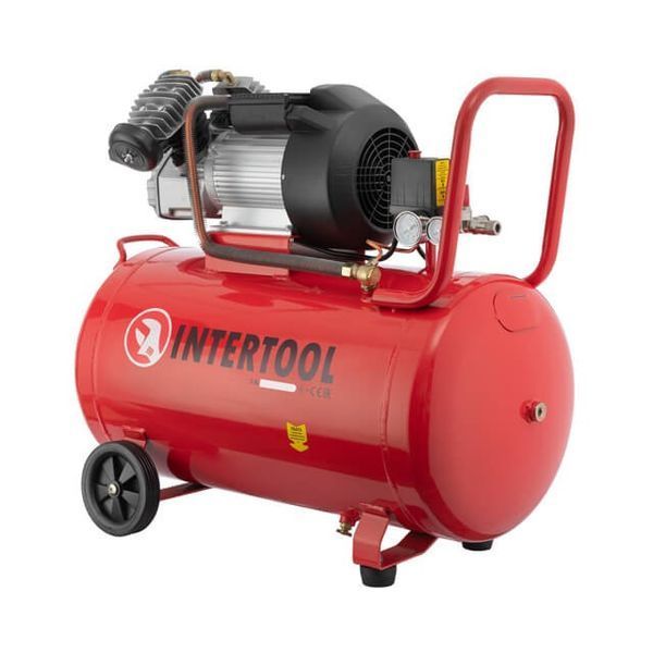 Компресор 100 л, 3 кВт, 220 В, 10 aтм, 420 л/хв, 2 циліндри INTERTOOL PT-0008 PT-0008 фото