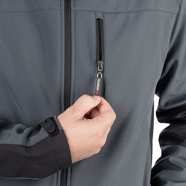 Куртка SOFTSHELL, темна сіро-чорна, тришарова, тканина стрейч 300GSM 100D, з водо- і&nbsp;вітрозахистом, S INTERTOOL SP-3131 SP-3131 фото