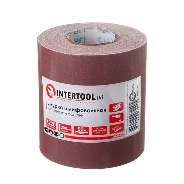 Шлифовальная шкурка на тканевой основе К220, 50 м INTERTOOL BT-0724 BT-0724 фото